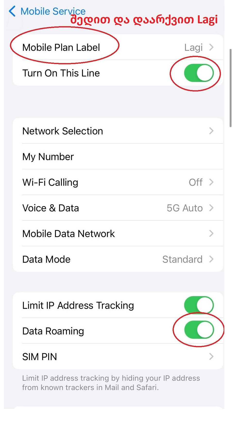 iOS პარამეტრები — ნაბიჯი 3